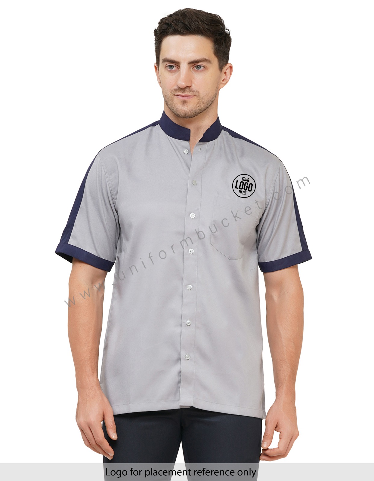 LIGHT GREY & INK BLUE MALE WORKWEAR SHIRT WITH DESIGNER SLEEVE  view 1